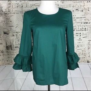 J Crew emerald ruffle 3/4 sleeve blouse size 4